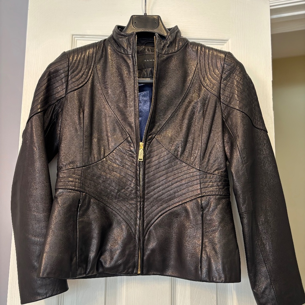 Black leather jacket by Tahari